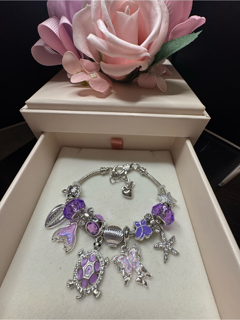 Silver Charm Bracelet with Purple Accents